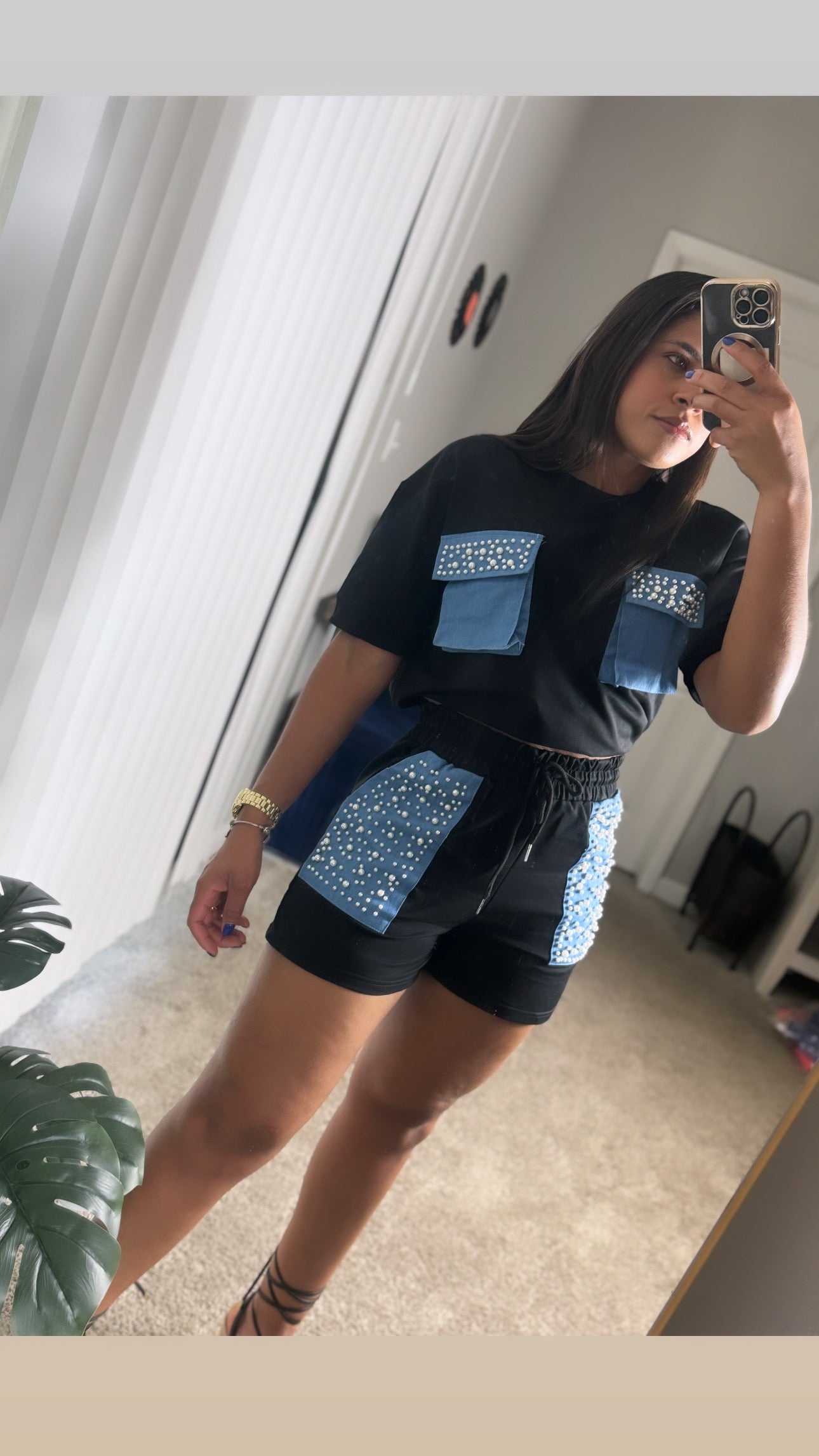 Black and Denim Short Set