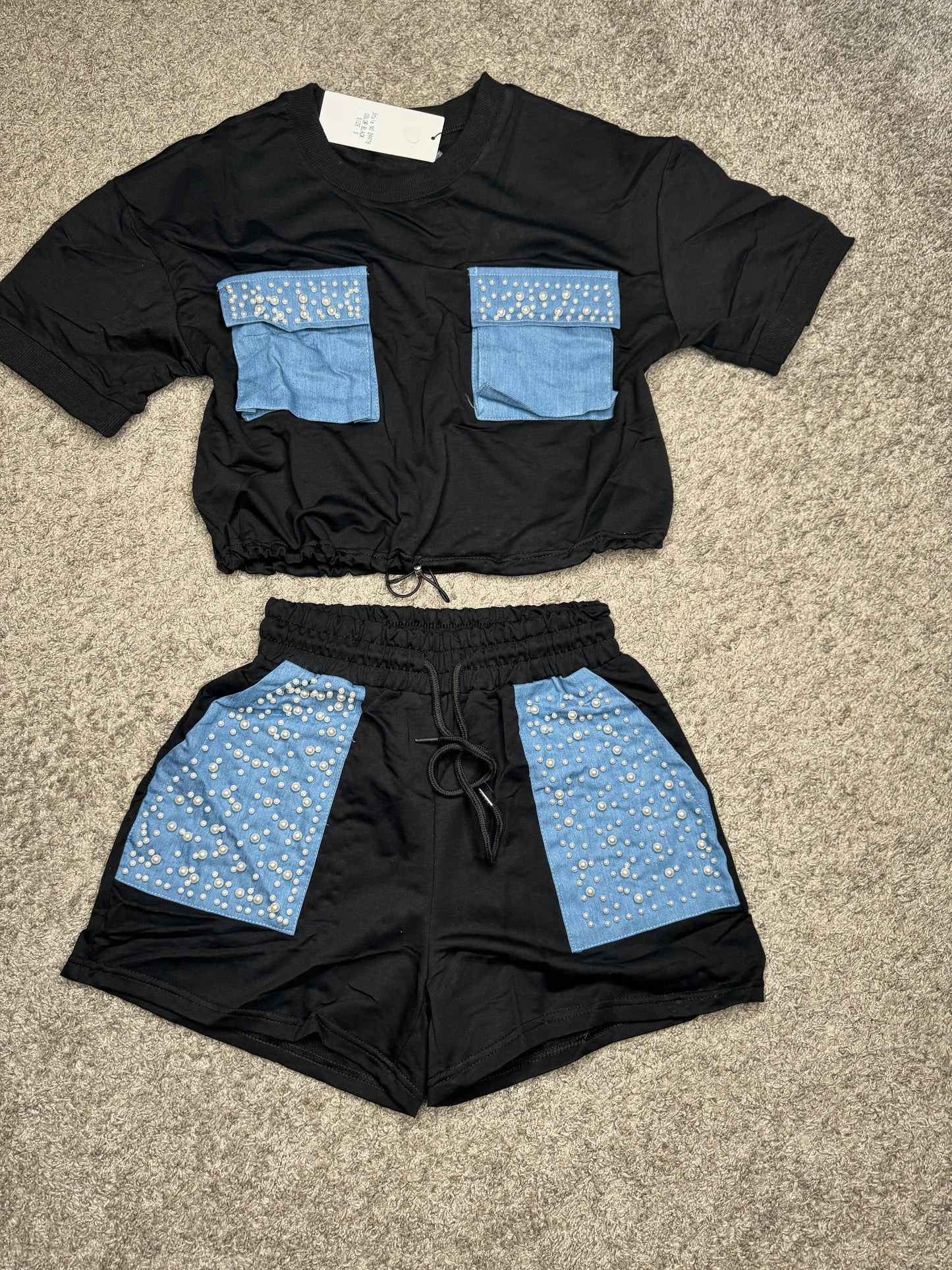 Black and Denim Short Set